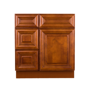 Stamford Warm Brown Raised Panel Vanity Sink Base Cabinet Drawer Left